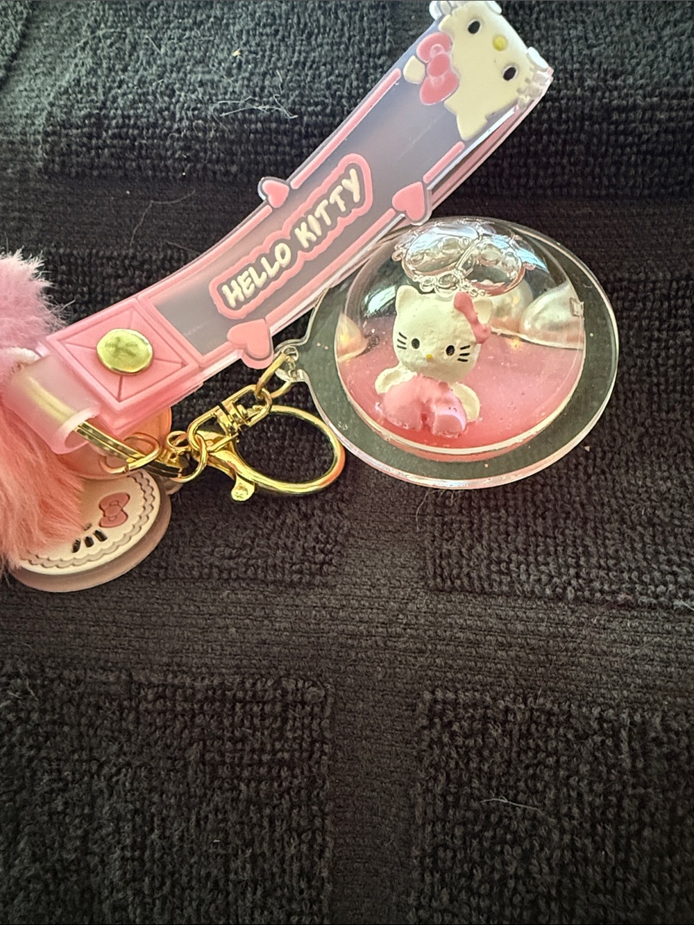 Hello Kitty Pink Pom Pom Keychain Charm with Clear Hello Kitty Pendant - Picture 4 of 5